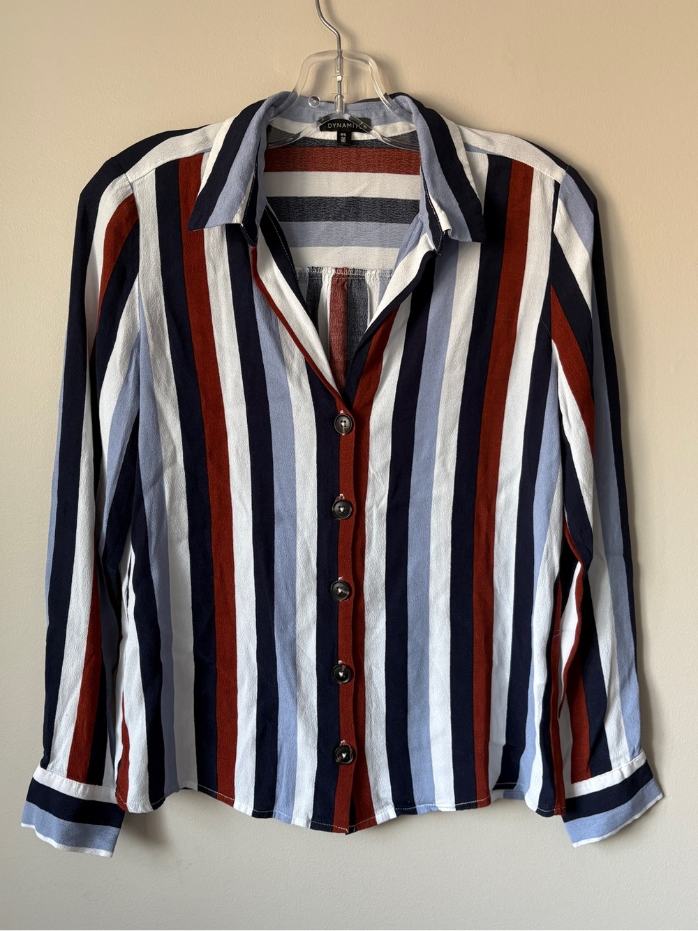 Dynamite Button Up Blouse Navy Blue Rust White Striped Blouse Shirt Small S